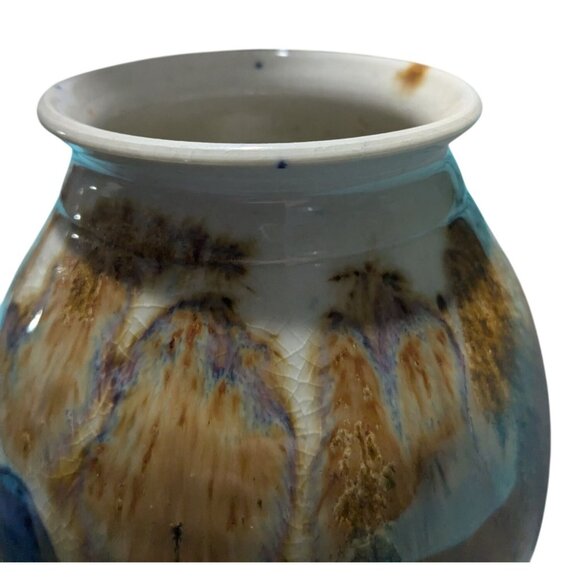 Handcrafted Studio Pottery Vase 7" Tall Drip Glaze Colorful & Unique - Picture 5 of 15